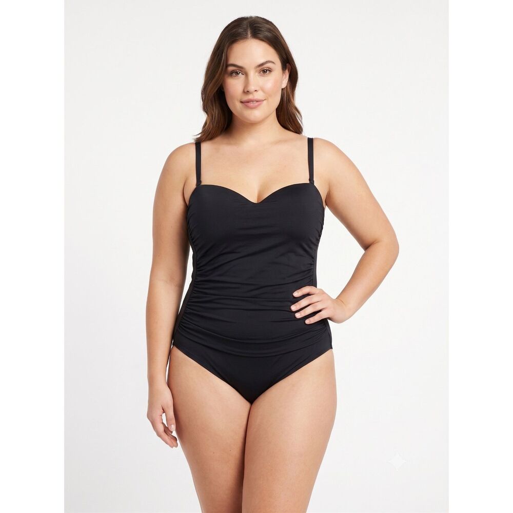 🖤 La Blanca Island Goddess Shirred Bandeau Swimsuit Black 16 NWT